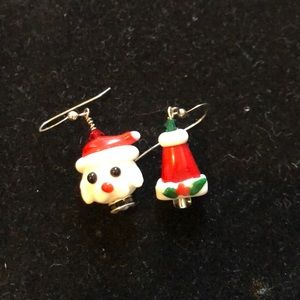 Handmade glass bead Santa puppy & hat earrings